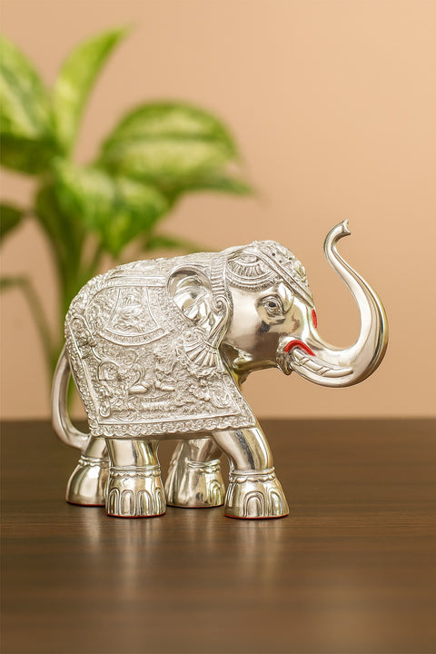 Pure All Over Silver Plated 3 inches Elephant Showpiece for Home, Animal Showpiece set of 2 in Red Luxury Gift Box