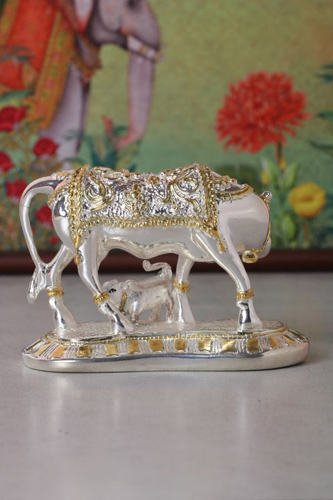 Divine Studio Pure Silver & 24 Carat Gold Plated Kam Dhenu