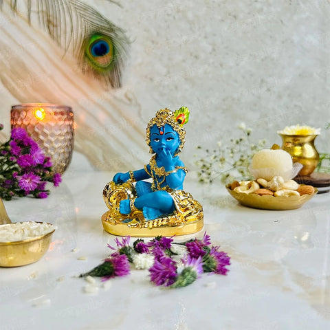 Laddu Gopal Krishna Eating Makhan Murti | 24 Carat Gold Plated (2.5 Inch)