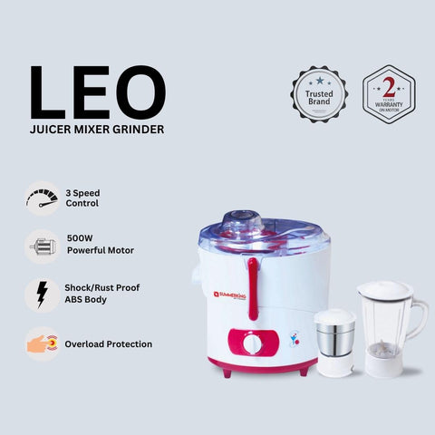 Summerking Leo 550W Juicer Mixer Grinder with 1.5L Liquid Crystal Jar, 0.5L Dry and Wet Grinding SS Jar