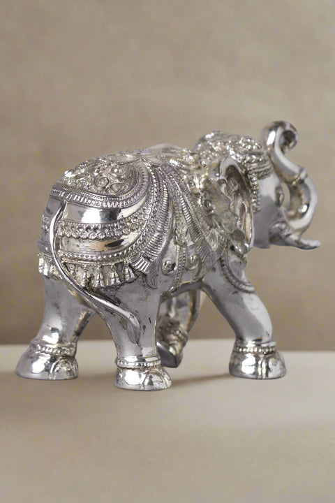 Divine Studio Antique 3 Inches Silver Plated Designer Elephant for Home Décor