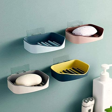 Funku ABS Plastic Adhesive Waterproof Kitchen, Bathroom Soap, Dish Holder Sticker (13 x 10 x 3.5 cm, Assorted Color)