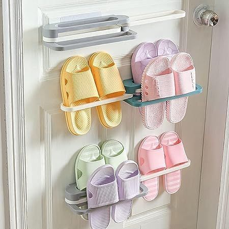 Funku Slippers Rack Hanging Shoe Organizers for Home 3 in 1 Folding Holder Shoes Hanger Wall Mounted Shoe and Bathroom Towel Organizer Rack