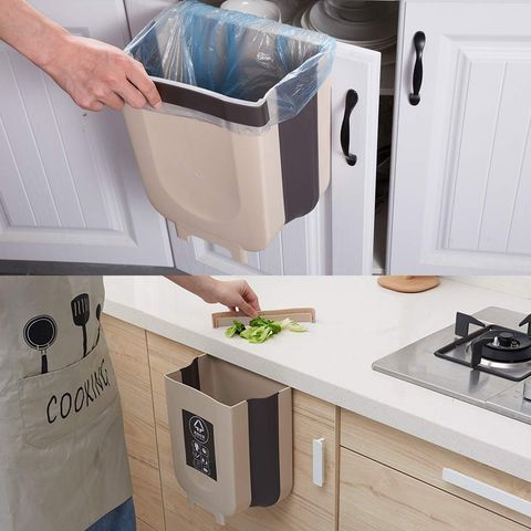 Funku Foldable Garbage Can Waste Bins - Small Collapsible Wall Mounted Trash Bin Door Hanging Dust Bin Waste Garbage Can Holder for Kitchen Essential - 1 Pcs