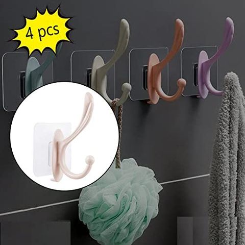 Funku 4 Big Adhesive Waterproof Stick on Adhesive Stronger Plastic Wall Hooks Hangers for Hanging (Pack of 4)