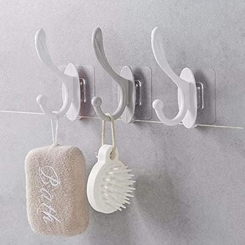Funku 4 Big Adhesive Waterproof Stick on Adhesive Stronger Plastic Wall Hooks Hangers for Hanging (Pack of 4)