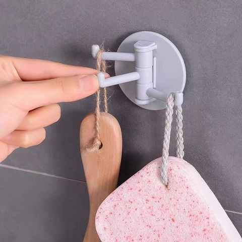 Funku No Trace Paste 3 Branch Rotating Hook Wall Hook Home Plain Hook Nail-Free Sticky Hook 3 Hook Kitchen Bathroom (Pack of 4)