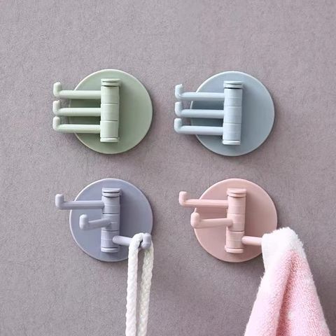 Funku No Trace Paste 3 Branch Rotating Hook Wall Hook Home Plain Hook Nail-Free Sticky Hook 3 Hook Kitchen Bathroom (Pack of 4)
