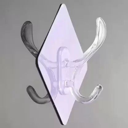 Funku Self Adhesive Transparent Heavy Duty Waterproof and Oil Proof Nail Free Wall Hat Hanger Hook for Bathrooms Kitchen (Pack of 4)