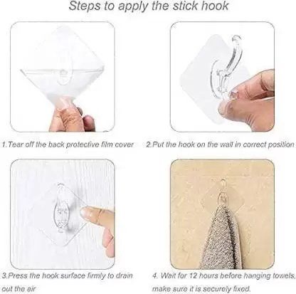 Funku Self Adhesive Transparent Heavy Duty Waterproof and Oil Proof Nail Free Wall Hat Hanger Hook for Bathrooms Kitchen (Pack of 4)