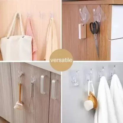 Funku Self Adhesive Transparent Heavy Duty Waterproof and Oil Proof Nail Free Wall Hat Hanger Hook for Bathrooms Kitchen (Pack of 4)