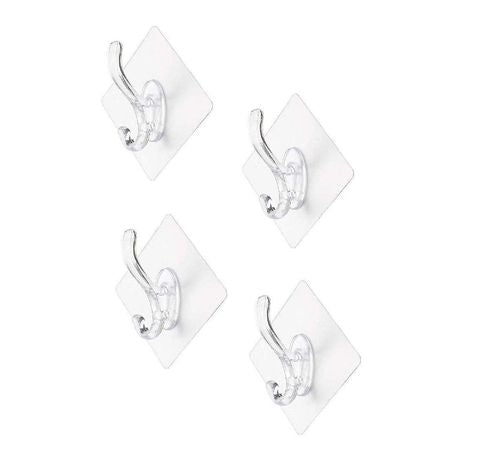 Funku Self Adhesive Transparent Heavy Duty Waterproof and Oil Proof Nail Free Wall Hat Hanger Hook for Bathrooms Kitchen (Pack of 4)