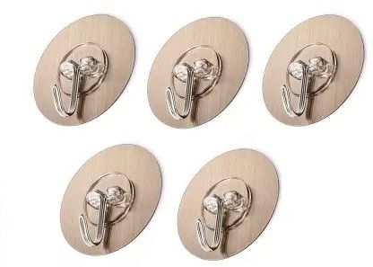 Funku Self Adhesive No Drilling Golden Wall Hook Sticking Adhesive Hanger Round Walls Strong, Bathroom Towel Hook, Kitchen Hook for Hanging Hook (Pack of 5)