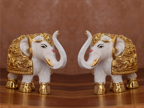24 Carat Gold Plated Elephant Showpiece Set of 2 – 3 Inch Luxury Decorative Elephants in Red Gift Box