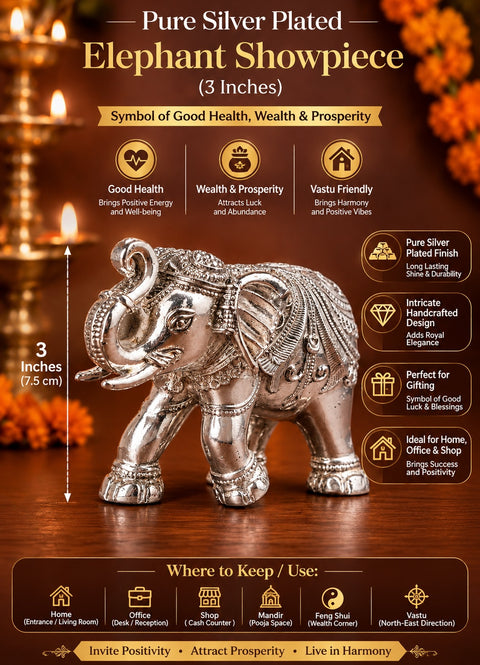 Pure Silver Plated Antique Elephant Set of 2 – 3 Inch Decorative Elephants with Red Designer MDF Luxury Gift Box