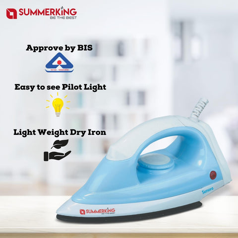 Summerking Senora 750 watt Dry Iron with Durable Aluminum Sole Plate | Easy to See Pilot Light | Approved by BIS