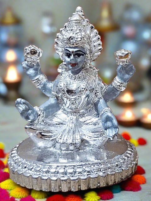 Divine Studio Grey & Silver-Toned Lord Lakshmi Ganesh Idol Showpiece