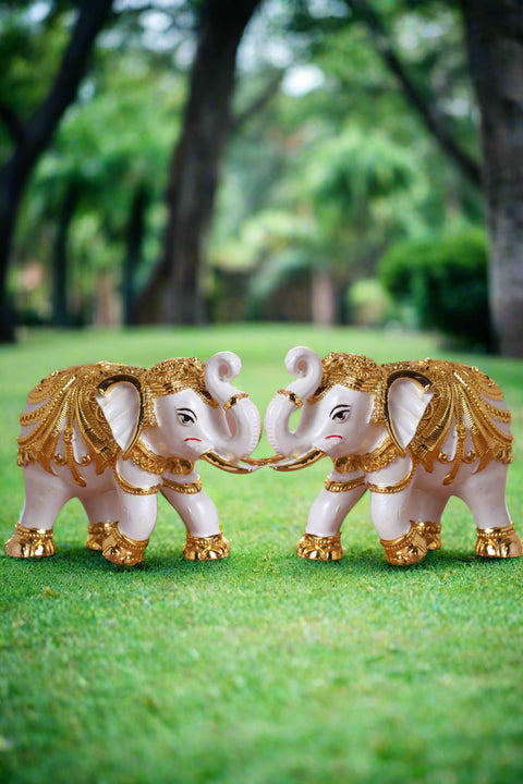 Divine Studio 3 Inches 24 Carat Gold Plated Designer Elephant for Home Décor (Pack of 2)
