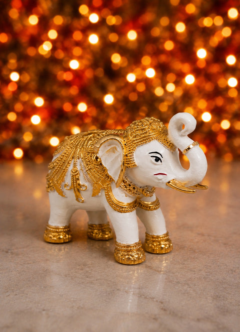 Divine Studio 3 Inches 24 Carat Gold Plated Designer Elephant for Home Décor (Pack of 2)