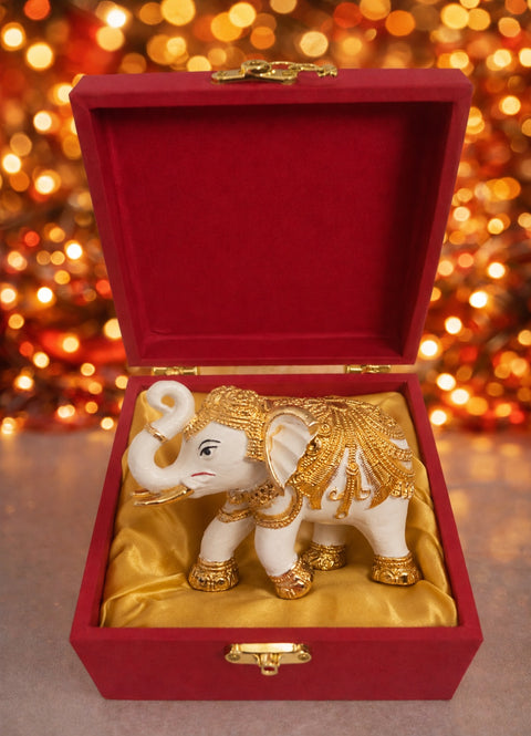 Divine Studio 3 Inches 24 Carat Gold Plated Designer Elephant for Home Décor