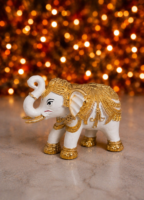 Divine Studio 3 Inches 24 Carat Gold Plated Designer Elephant for Home Décor (Pack of 2)