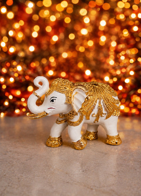 Divine Studio 3 Inches 24 Carat Gold Plated Designer Elephant for Home Décor (Pack of 2)
