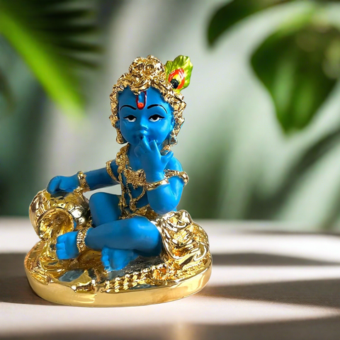 Laddu Gopal Krishna Eating Makhan Murti | 24 Carat Gold Plated (2.5 Inch)