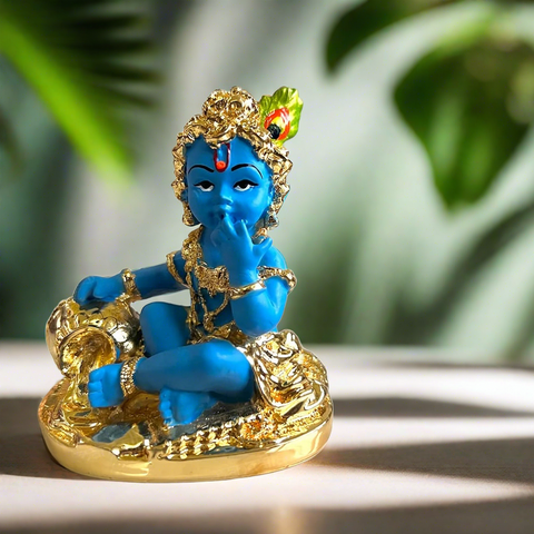 Laddu Gopal Krishna Eating Makhan Murti | 24 Karat Gold Plated (2.5 Inch)