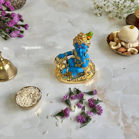 Laddu Gopal Krishna Eating Makhan Murti | 24 Carat Gold Plated (2.5 Inch)