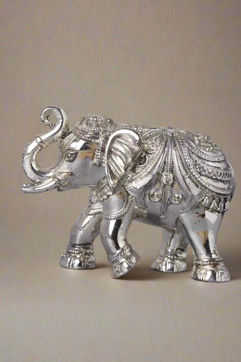 Divine Studio Antique 3 Inches Silver Plated Designer Elephant for Home Décor