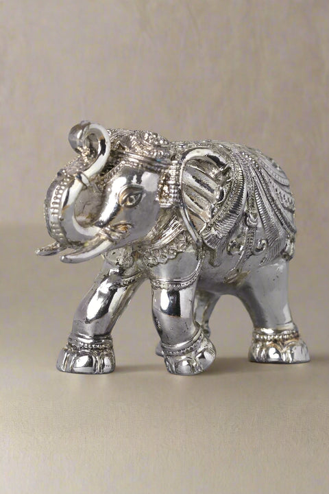 Divine Studio Antique 3 Inches Silver Plated Designer Elephant for Home Décor