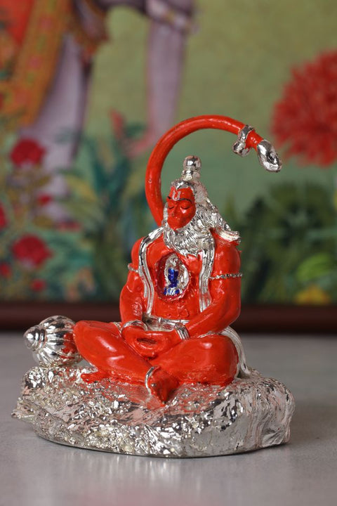 Divine Studio Silver Plated 4 inches Orange Hanuman Ji