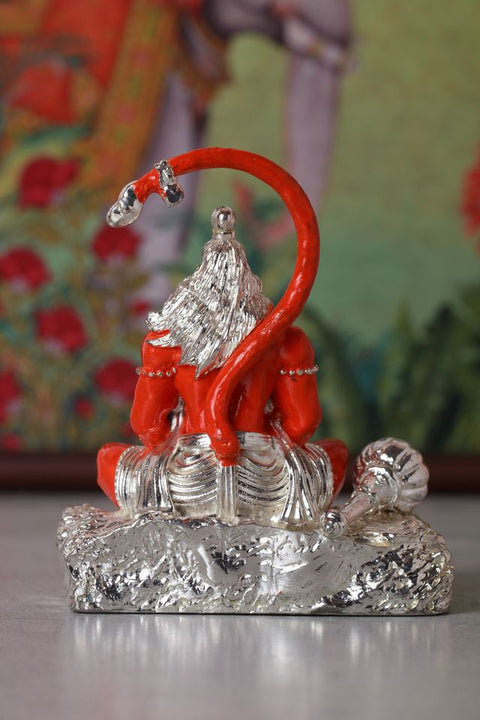Divine Studio Silver Plated 4 inches Orange Hanuman Ji