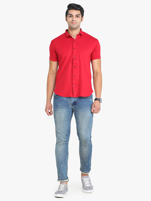 COLVYNHARRIS JEANS Solid Red Short Sleeve Men's Casual Shirt