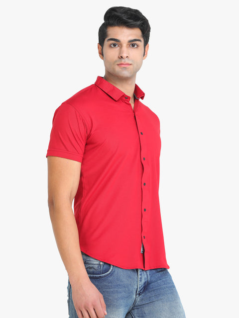 COLVYNHARRIS JEANS Solid Red Short Sleeve Men's Casual Shirt