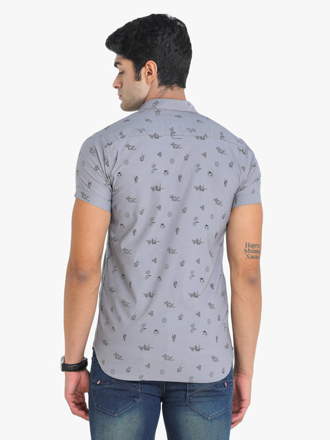 COLVYNHARRIS JEANS Printed Grey Short Sleeve Casual Shirt