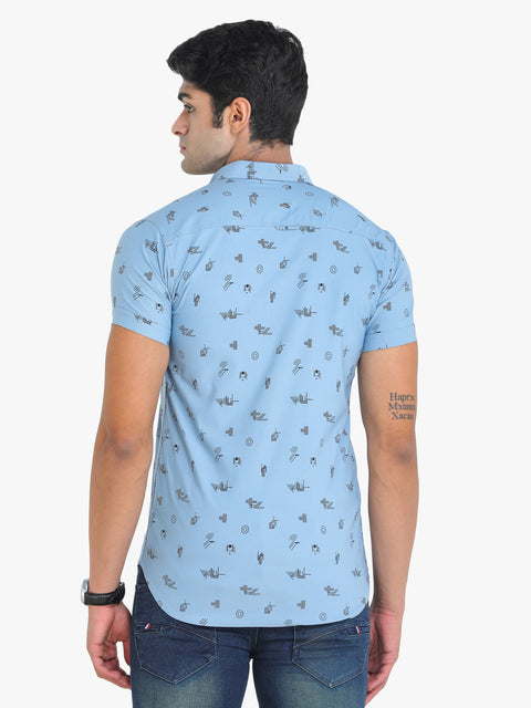 COLVYNHARRIS JEANS Printed Sky Blue Short Sleeve Casual Shirt