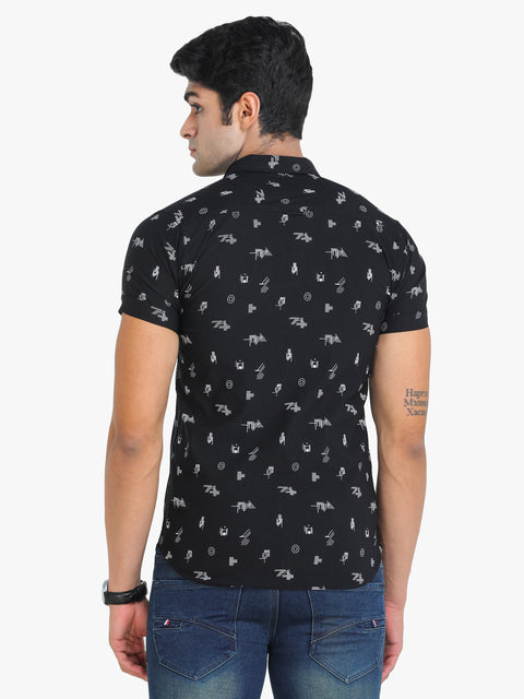 COLVYNHARRIS JEANS Printed Black Short Sleeve Casual Shirt