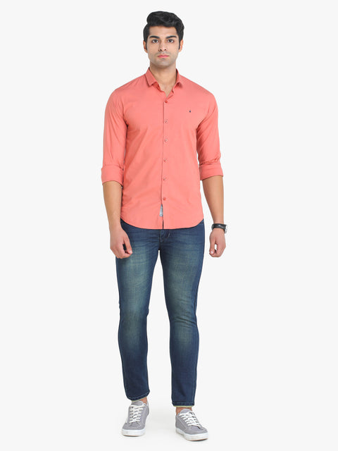 COLVYNHARRIS JEANS Solid Peach Full Sleeve Casual Shirt