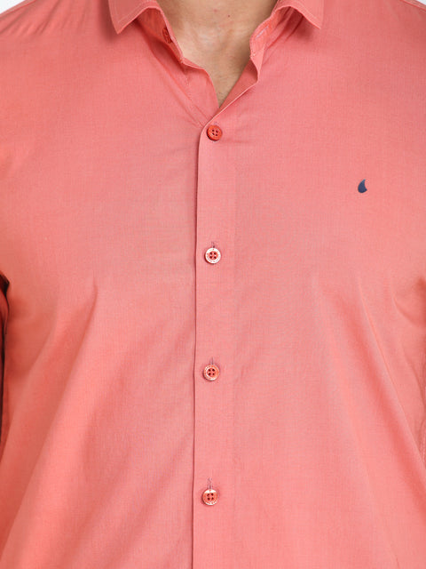 COLVYNHARRIS JEANS Solid Peach Full Sleeve Casual Shirt