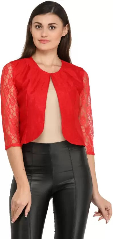 Buy Funku Fashion 3/4 Sleeve Red Shrug for Women Online