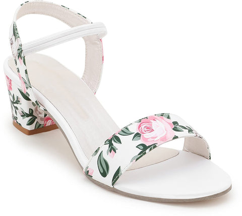 Funku Fashion Red Floral Print Heeled Sandals