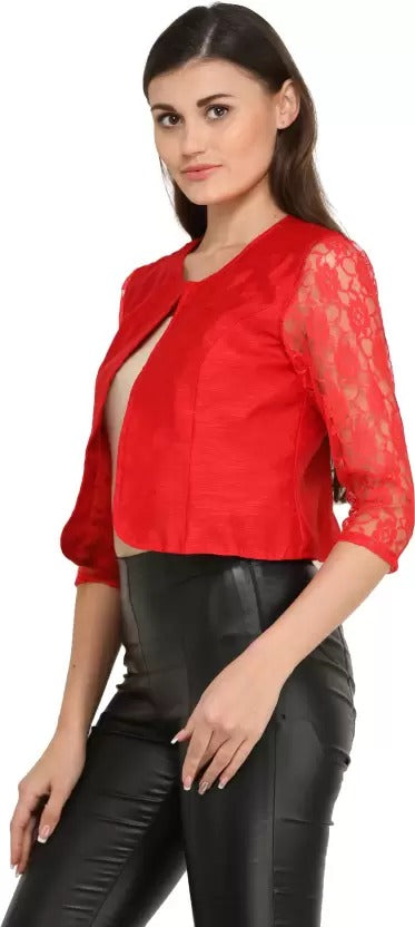 Buy Funku Fashion 3/4 Sleeve Red Shrug for Women Online