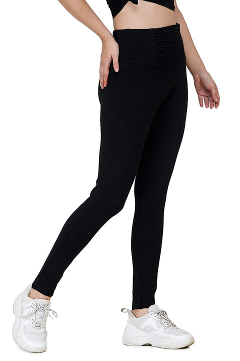 DECHEN Women's Poly Viscose Lycra Fabric Elastic Waist Black Color Treggings/ Legging/Jegging/Pant