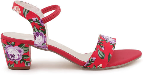 Funku Fashion Red Floral Print Heeled Sandals