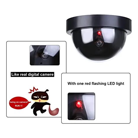 Outdoor Indoor Fake Dome Camera Black with CCTV Dummy Surveillance with Flashing Red LED Light