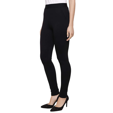 DECHEN Women Mid Waist Slim Fit Polyester Lycra Fabric Black Tregging/ Legging/ Jeggings
