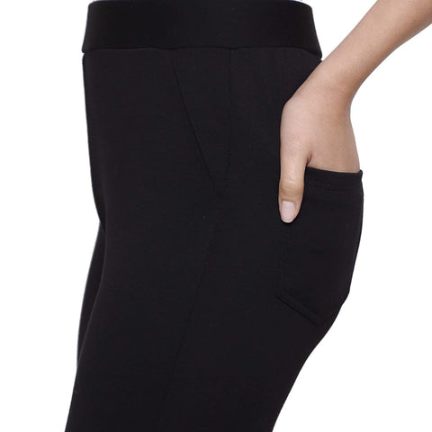 DECHEN Women Mid Waist Slim Fit Polyester Lycra Fabric Black Tregging/ Legging/ Jeggings