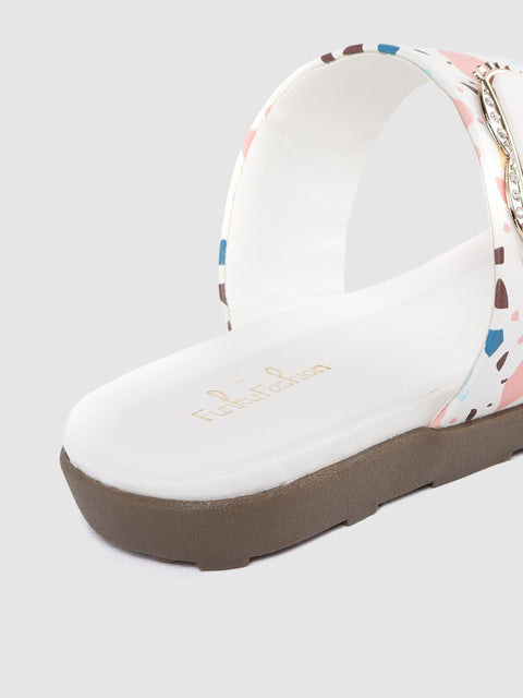 Funku Fashion Women Fancy Open Back Printed Strap Toe-ring Flats Sandals