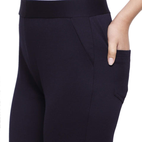 DECHEN Women Mid Waist Slim Fit Polyester Lycra Fabric Navy Blue Tregging/ Legging/ Jeggings